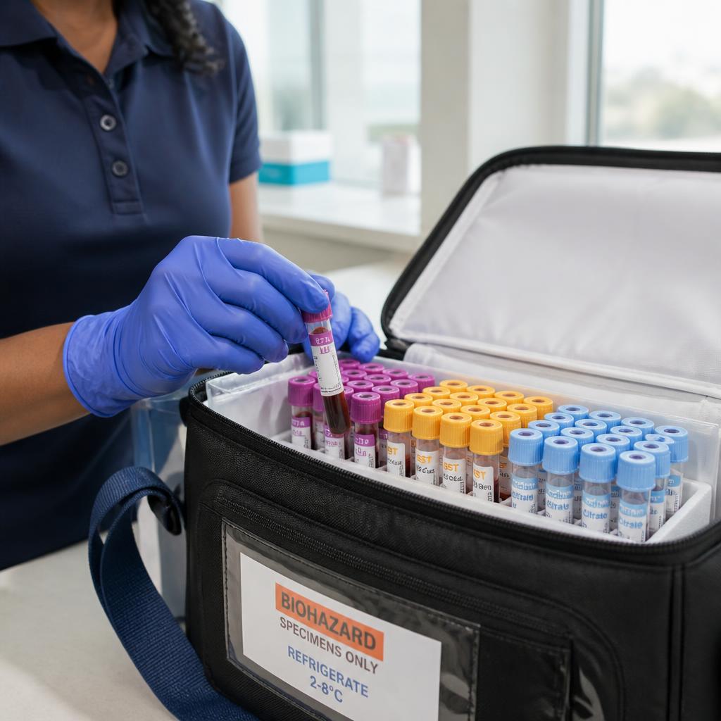 Medical sample transport supplies ready for delivery